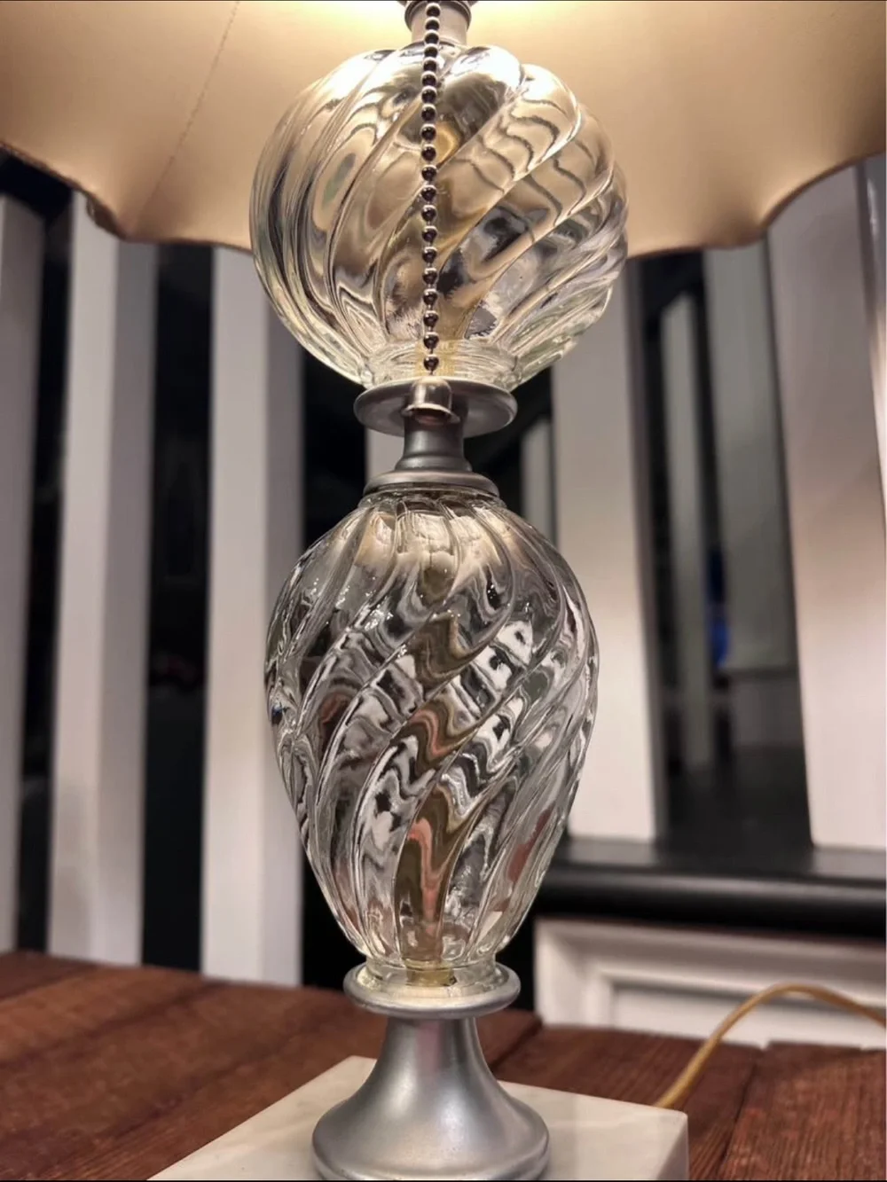 Elegant Grey and Silver Glass Table Lamp
